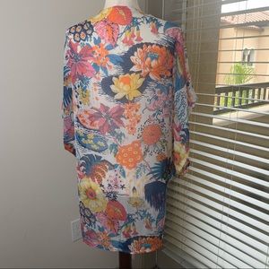 Kimono Spring Floral Colors Pink Orange Blue M